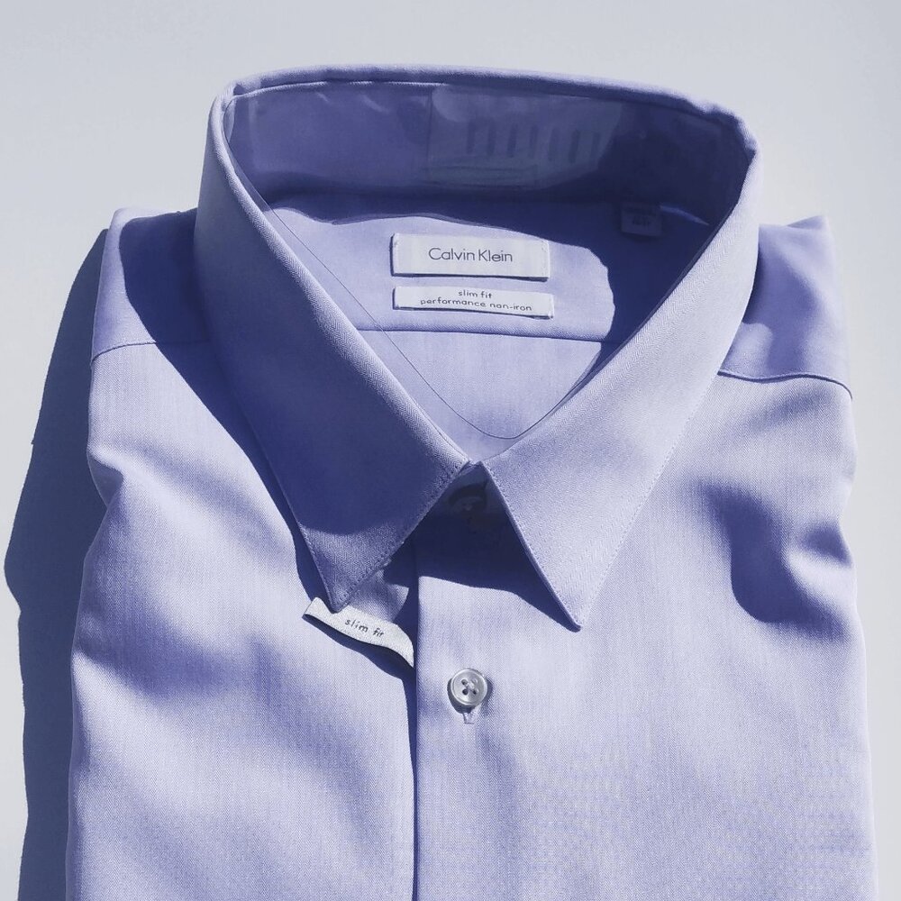 Calvin Klein Slim Fit Performance Non‑Iron Dress Shirt – Lavender – 17.5 / 36‑37